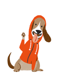 Illustration of Hoodie’s 'Low-Profile Dog' waving